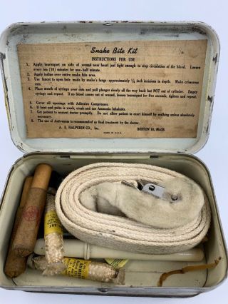 Vintage Snake Bite Kit First Aid Halco A.  E Halperin Boston Metal Advertising Tin 2