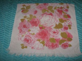 Vintage Cannon Monticello Pink Roses Flowers Red Bath Towel Fringe Edge End