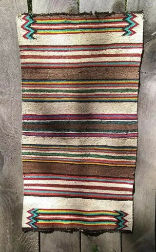Antique Navajo Saddle Blanket Rug Hopi Native American Indian Weaving 1900 52x28 2