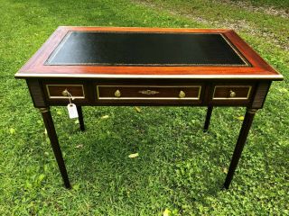 Antique Furniture Table/desk Black Leather Top Writing Desk With Chair
