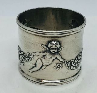 Simons Bros Antique Art Nouveau Sterling Silver Cherubs Floral Napkin Ring