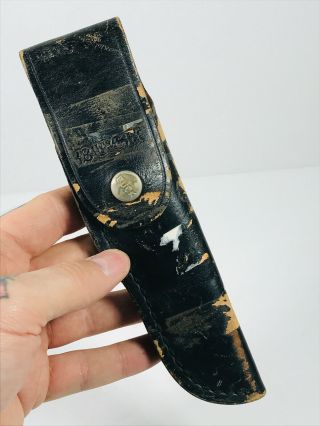Vintage Black Leather Buck Knife Sheath Case Belt Snap Vtg 116