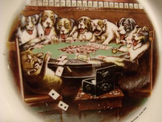 1953 Poker Dogs Art Pottery Ashtray,  Homer Laughlin,  Pearl China