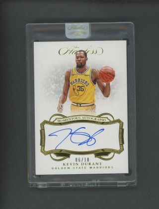 2018 - 19 Flawless Gold Momentous Kevin Durant Warriors On Card Auto 6/10