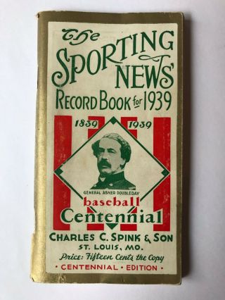 Vintage 1939 The Sporting News Record Book Baseball Centennial Edition 1839 - 1939