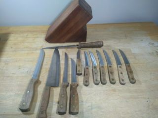 Vintage Old Homestead 12 Piece Kitchen Knife Set W/ Block Japan