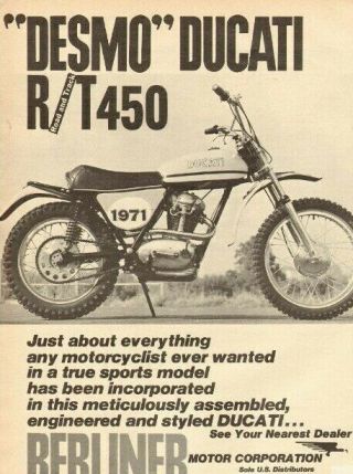 1971 Desmo Ducati R/t 450 Vintage Motorcycle Ad