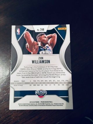 2019 - 20 Prizm NBA Zion Williamson RC 248 Pelicans 2