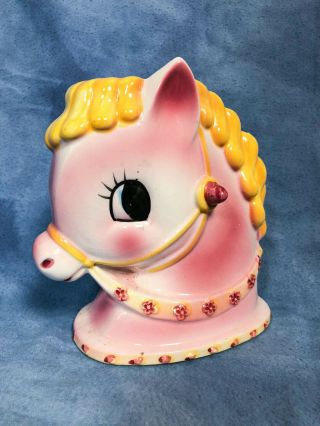 Vintage Adorable Kitsch Pony Horse Ceramic Planter,  Cute Pink Retro