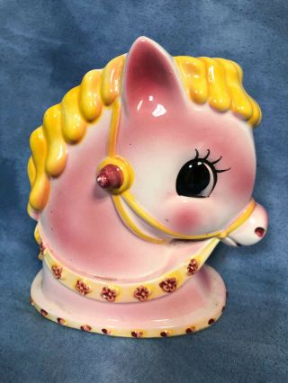 Vintage Adorable Kitsch Pony Horse Ceramic Planter,  Cute Pink Retro 2