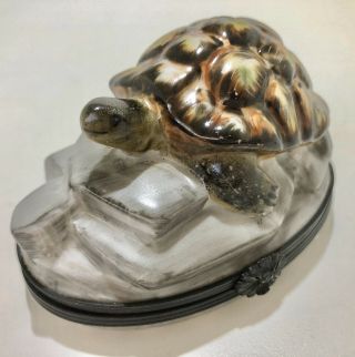 Large Vintage Limoges France Peint Main Turtle Trinket Box Retired Excellentcond