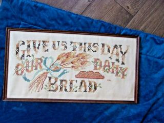 Primitive Country Vintage Old Give Us This Day Daily Bread Picture Sampler Deco