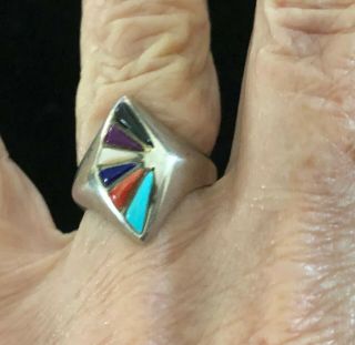 Vintage Sterling Silver,  Multi - Color Stone Ring Size 8 Marked