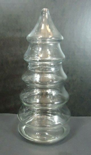 Vintage Clear Glass Christmas Tree Candy Jar 10.  5 " W Lid Apothecary