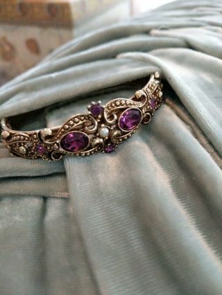 Vintage Estate Gold Tone Signed Avon Purple Rhinestone Sz 6 3/4 Bracelet