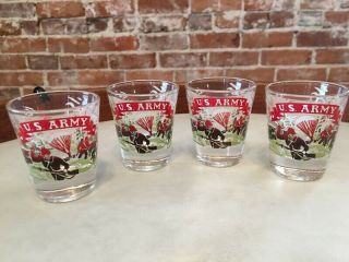 4 Federal Glass Vintage Us Army Military Shot Glasses Drinking Barware 1940s