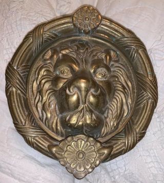 Antique Massive Heavy Lion Head Door Knocker 8” Solid Brass “lost Wax Cast”