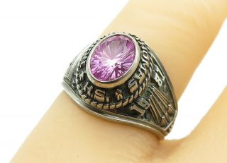 925 Sterling Silver - Vintage Pink Topaz H.  S.  1981 Class Ring Sz 6 - R12277