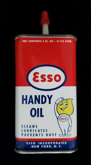 Vintage Esso 4 Oz Handy Oil Can Oiler Tin W/ Oil Drop Guy Advertising