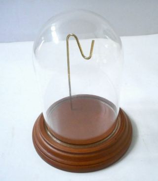 Vintage Pocket Watch Glass Dome Display Cloche Case W/ Stand Cherry Base 3 " X 4 "