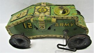 Vintage Mar Marx Toy Army Tank Corps 12 Tin Litho Wind - Up No Tracks