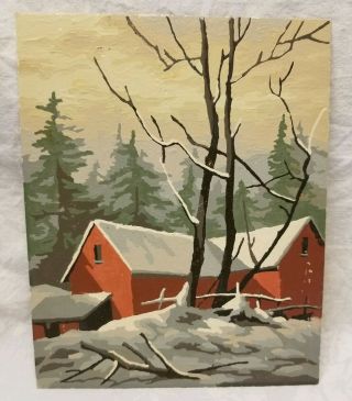 Vintage Paint By Number Winter Landscape With Barns Snow 8 
