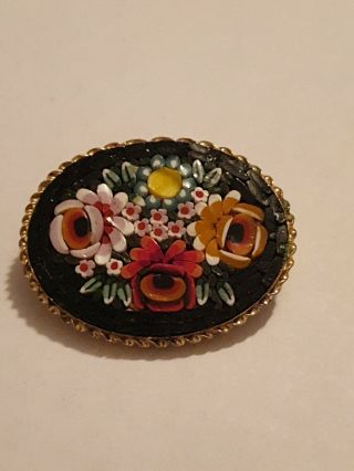 Vintage Art Deco Micro Mosaic Italian Brooch Pin Floral Flowers