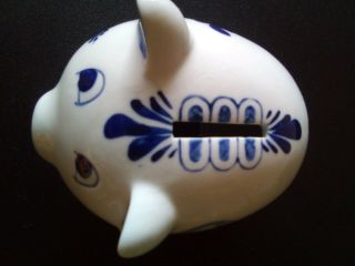 Vintage Blue And White Ceramic Piggy Bank
