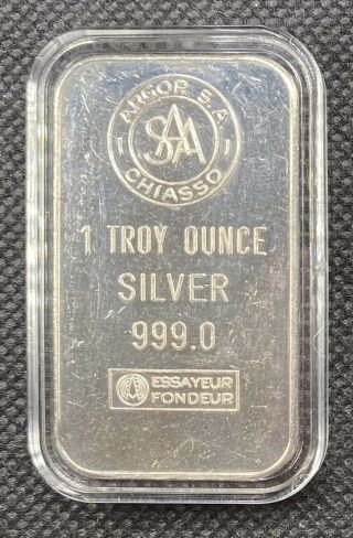 Vintage Swiss Argor S.  A.  Chiasso 1 Troy Oz.  999 Silver Art Bar In Capsule