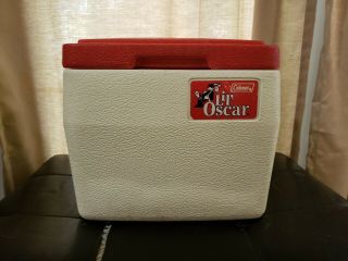 Vintage 1985 Coleman Lil Oscar Lunch Box 5272 Mini Cooler Handle White And Red