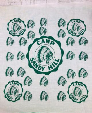 Vintage Camp Sandy Hill Native American Chief Green And White Bandana