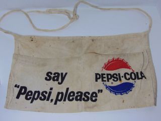 Vintage 1960s Say Pepsi Please Pop Soda Advertising Apron Change Money Holder 2