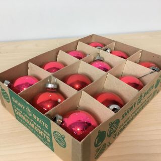 12 Vintage Mercury Glass Balls Xmas Ornaments Bright Pink Red Shiny & Brite