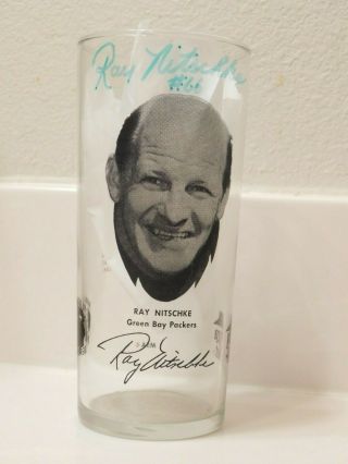 Ray Nitschke Autographed Pizza Hut Drinking Glass - 6 " Tall -