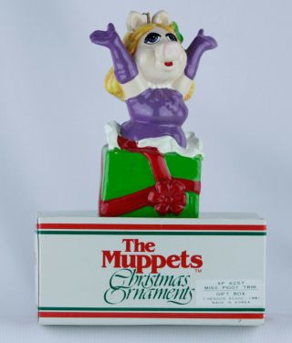 Miss Piggy Muppets 1981 Vintage Hand Painted Christmas Ornament W Box Jim Henson