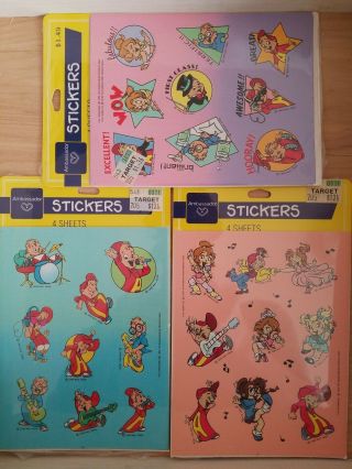 Vtg Hallmark Alvin & The Chipmunks Chipettes 3 Sticker Packs (12 Sheets)