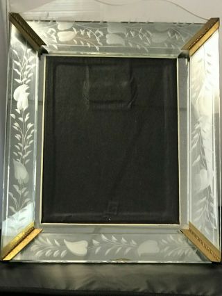 Vintage 1940s Deep Etched Glass Picture Frame 11” By 13” For 8x10 Photo