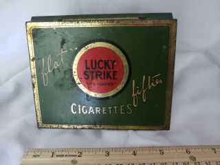 Vintage Lucky Strike Cigarettes Tin - Flat Fifties Tobacco Old Box With Stamp