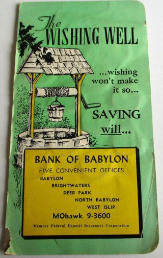 Vintage Dime Coin Saver.  Bank Of Babylon,  Long Island.  Wishing Well Holder.
