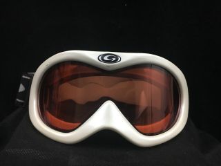 Vintage White Pearl Orange Lens Ski Snowboarding Winter Goggles W/ Strap