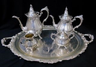 Vintage Wallace Baroque Silver Plated Tea Set Pot Tray Etc