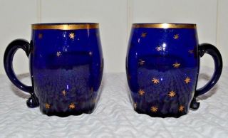Vintage Colbalt Blue And Gold 3 " Demi - Tasse Cups Set Of 2 Stars