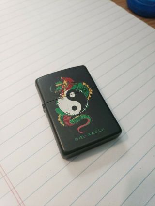 Yin Yang Dragon Zippo Lighter,  Gently,  Matte Black,  Red/green Dragon