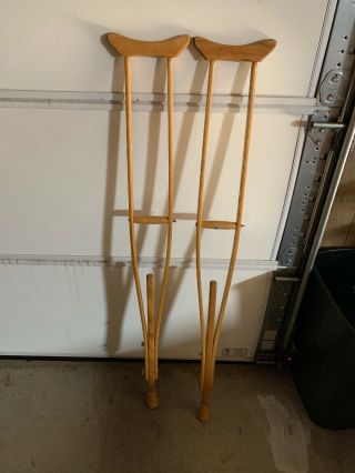 Wooden Crutches Up To 350 Pounds Adult Vintage