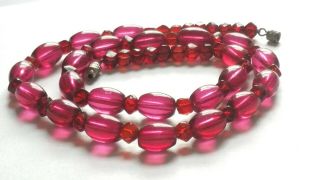 Czech Vintage Fuchsia Pink Glass Bead Necklace