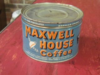 Vtg Maxwell House Coffee Can One Pound Tin Usa Orange Blue No Dents Old
