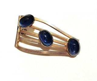 Vintage Jewelry - 1940s Faux Star Sapphire Glass Cabochon Gold Harp Brooch Pin