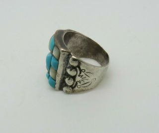 VINTAGE SOUTHWESTERN OLD PAWN STERLING SILVER TURQUOISE MOTHER PEARL RING 10 3