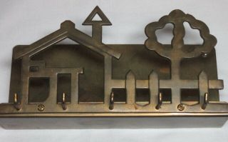 Vintage Wall Mount Brass Key And Envelope Holder With Five Key Hooks