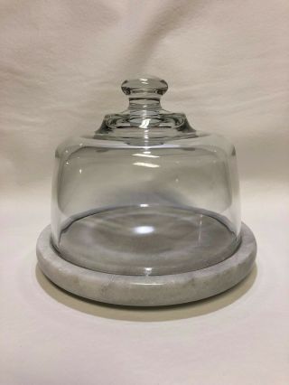 Vintage Glass Domed Round Cheese Keeper 7 1/2 " Marble Base